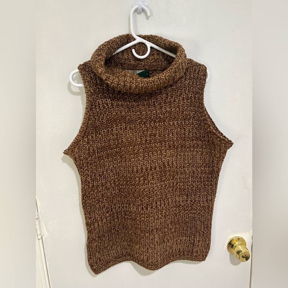 525 America Knitted Sweater Cowl Neck Size Large Sleeveless Brown Neutral